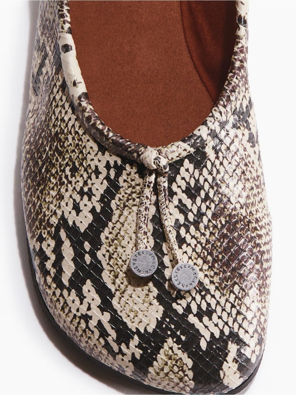 Stella McCartney Snake-Print Ballet Flats in Cream and Black - Picture 2 of 3